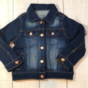 JORDACHE Dark Blue Distressed Denim Jacket Snap Front Pockets Size 3T Like New